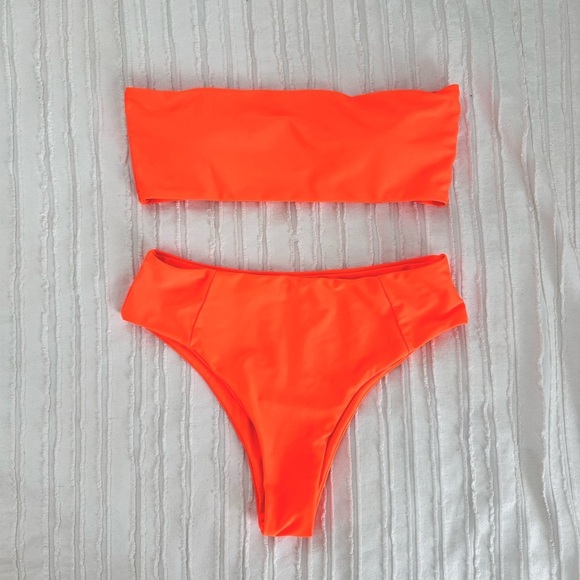 SHEIN Other - Shein Neon Orange High Waisted Strapless Bikini Size S